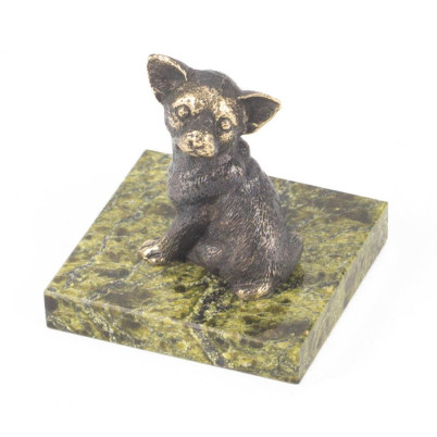 Бронзовая статуэтка &quot;Собачка средняя №5&quot; камень змеевик