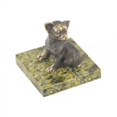 Бронзовая статуэтка &quot;Собачка средняя №5&quot; камень змеевик