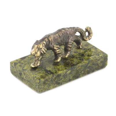 Статуэтка из бронзы на подставке из змеевика &quot;Тигр&quot;