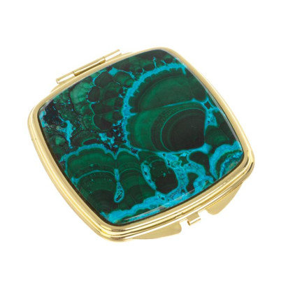 Зеркальце карманное складное из малахита с хризоколлой цвет золото