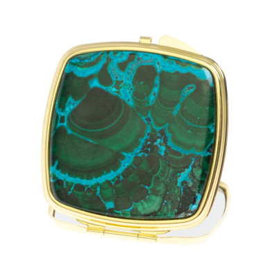 Зеркальце карманное складное из малахита с хризоколлой цвет золото