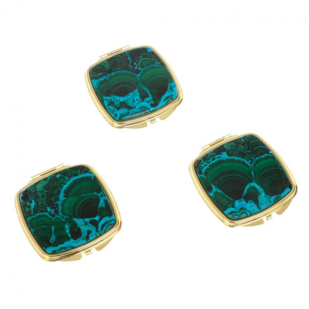 Зеркальце карманное складное из малахита с хризоколлой цвет золото