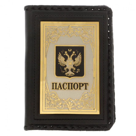 Обложка для паспорта "Герб России" черная кожа Златоуст