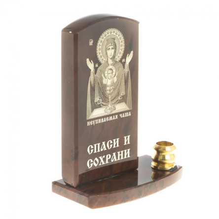 Икона с подсвечником "Неупиваемая чаша" камень обсидиан