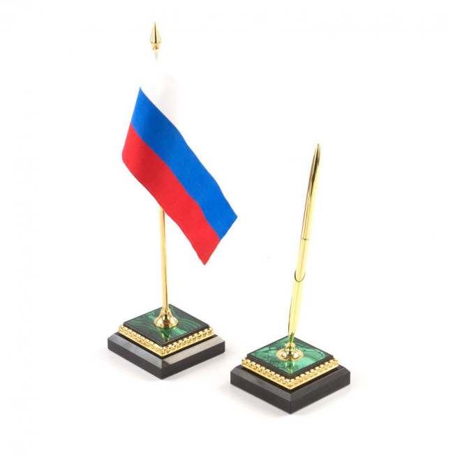 Письменный прибор "Георгий Победоносец" из малахита 7 предметов