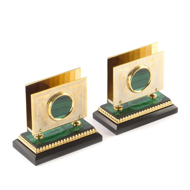 Письменный прибор "Георгий Победоносец" из малахита 7 предметов