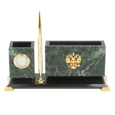 Письменный мини-набор &quot;Герб России&quot; из нефрита и долерита