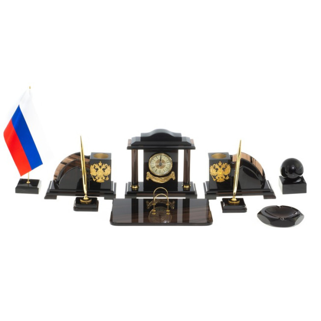 Письменный набор "Гербовый" из чёрного обсидиана