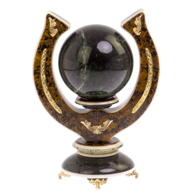 Композиция "Подкова" с шаром камень змеевик