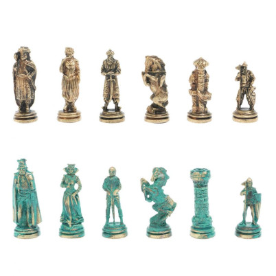 Шахматы "Рыцари" фигуры бронза / патина 28х28 см из лемезита и мрамора
