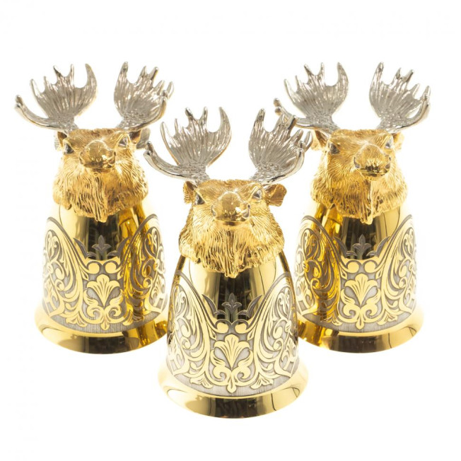 Подарочный набор "Лось" тарелка и 3 стопки перевертыша Златоуст