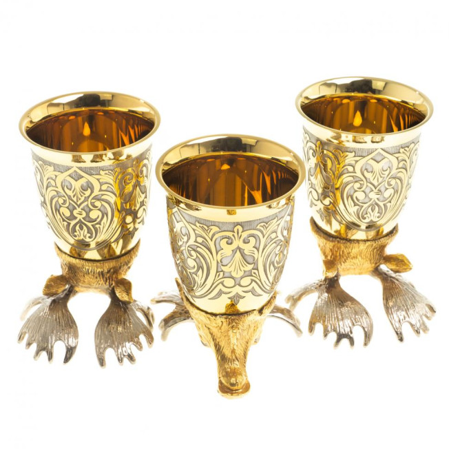 Подарочный набор "Лось" тарелка и 3 стопки перевертыша Златоуст