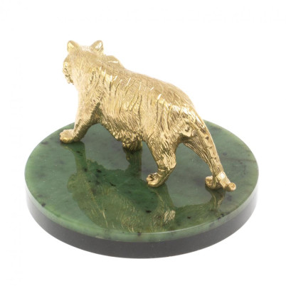 Бронзовая статуэтка &quot;Амурский тигр&quot; на подставке из нефрита