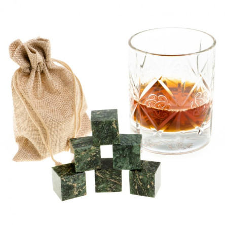 Камни для охлаждения виски набор 6 кубиков темно-зеленый змеевик