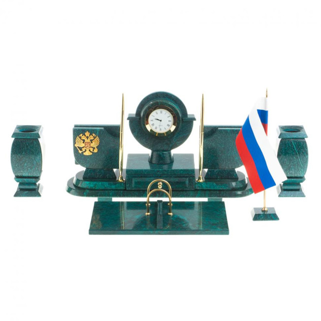 Настольный набор с символикой России из змеевика
