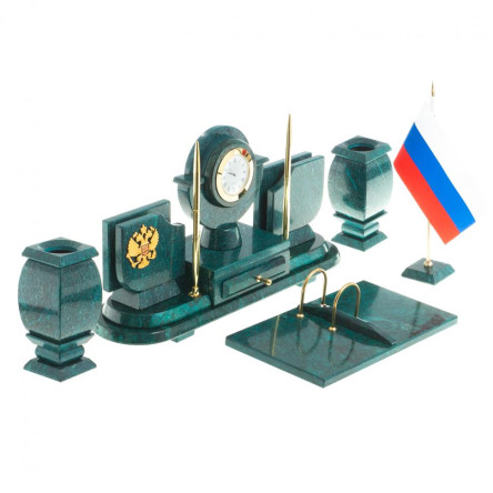 Настольный набор с символикой России из змеевика