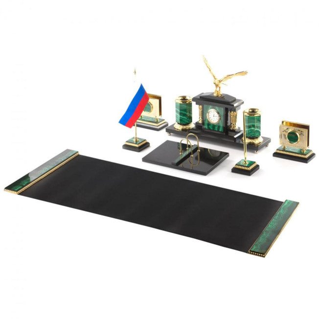 Письменный прибор "Орел" из малахита 7 предметов