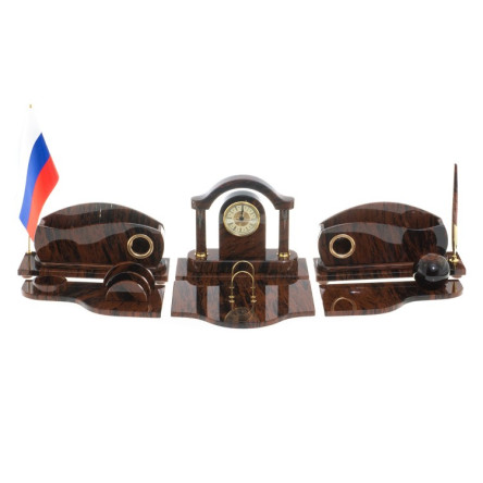 Письменный прибор "Арка" камень обсидиан коричневый