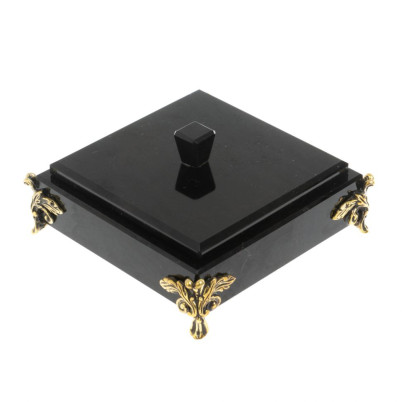 Шкатулка из черного обсидиана на ножках 12х12х5,5 см