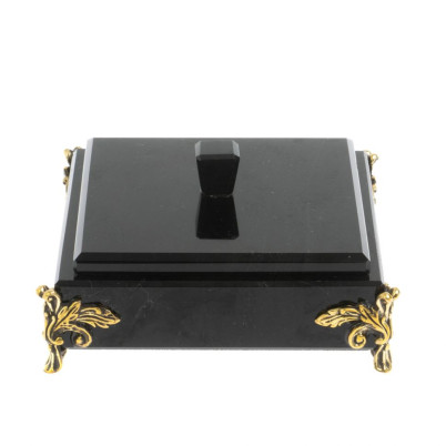 Шкатулка из черного обсидиана на ножках 12х12х5,5 см