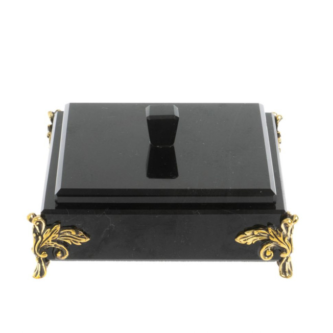 Шкатулка из черного обсидиана на ножках 12х12х5,5 см