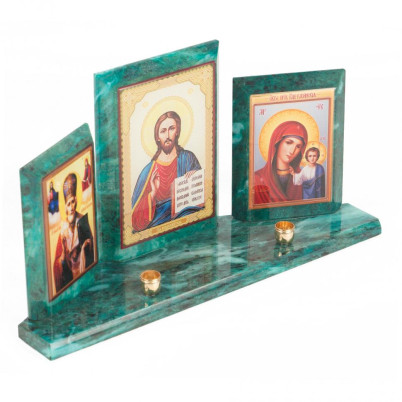 Икона с подсвечниками Триптих из змеевика 24х6,5х12,5 см