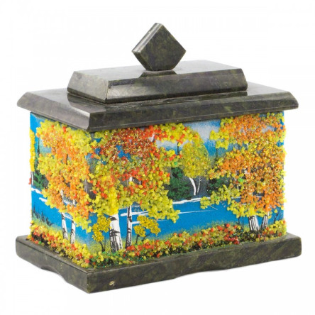 Шкатулка с рисунком из каменной крошки "Осень" 10,5х7х10 см