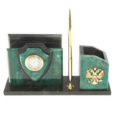 Настольная визитница &quot;Щит&quot; из темно-зеленого змеевика