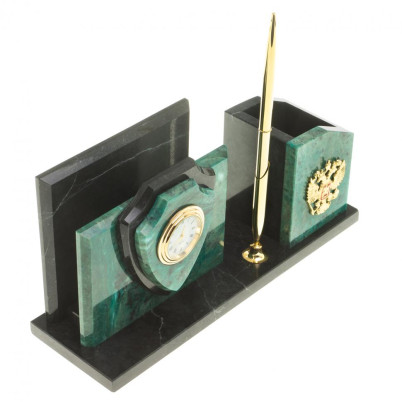 Настольная визитница &quot;Щит&quot; из темно-зеленого змеевика