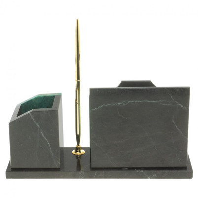 Настольная визитница &quot;Щит&quot; из темно-зеленого змеевика