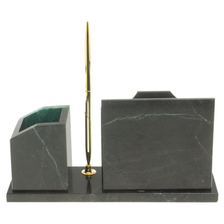 Настольная визитница "Щит" из темно-зеленого змеевика