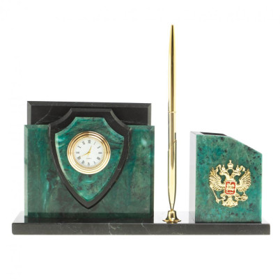 Настольная визитница &quot;Щит&quot; из темно-зеленого змеевика