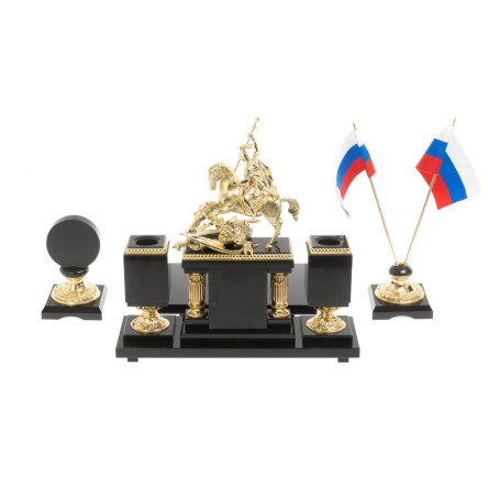 Настольный набор из малахита "Георгий Победоносец"