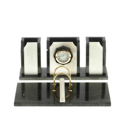 Настольный набор "Оптима" с часами камень мрамор