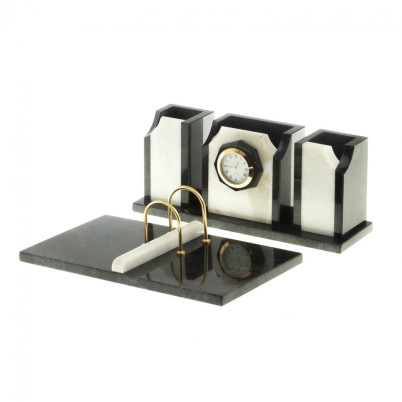 Настольный набор &quot;Оптима&quot; с часами камень мрамор