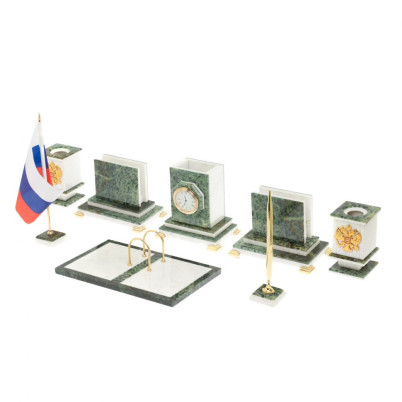 Письменный набор из уральского нефрита и мрамора