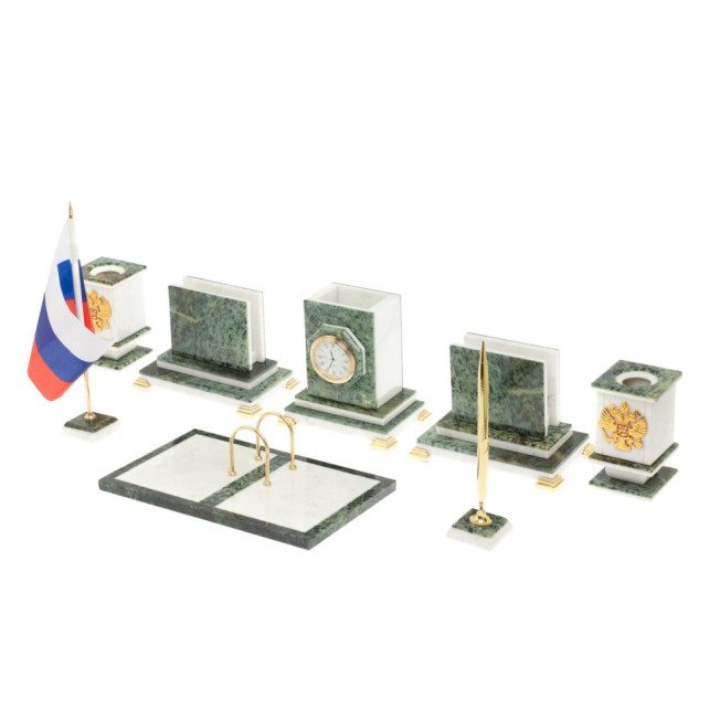 Письменный набор из уральского нефрита и мрамора