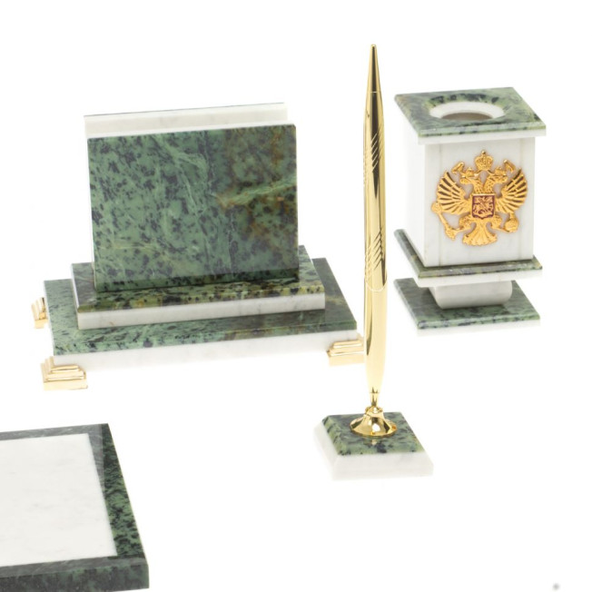 Письменный набор из уральского нефрита и мрамора