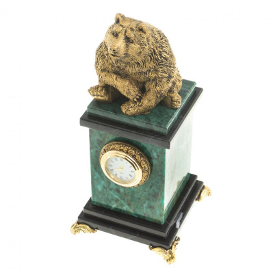 Настольные часы &quot;Медведь сидит&quot; змеевик