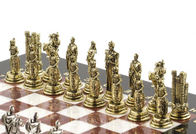 Шахматы настольные "Троянская война" 28х28 см камень лемезит мрамор