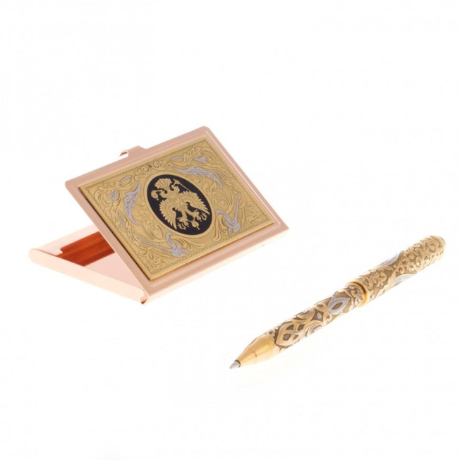 Набор визитница с ручкой "Герб России" Златоуст