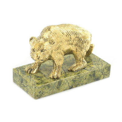 Статуэтка &quot;Медведь худой&quot; бронза змеевик