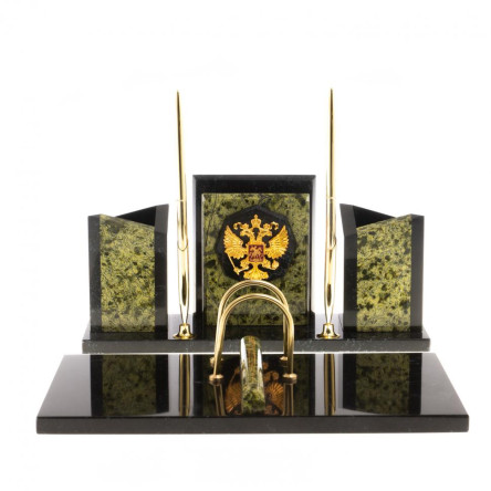 Письменный набор "Грани" с гербом России змеевик