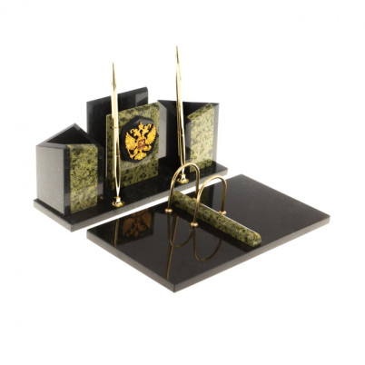 Письменный набор &quot;Грани&quot; с гербом России змеевик