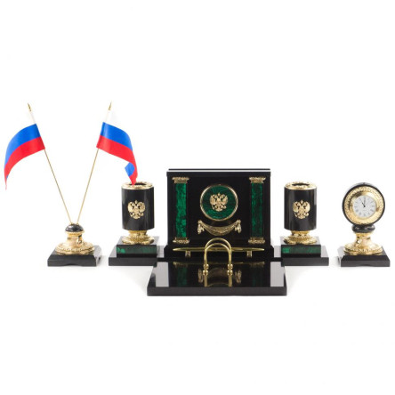 Письменный набор "Герб Российской Федерации" из малахита