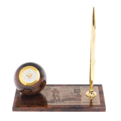 Письменный набор &quot;Купюра 5000 рублей&quot; из коричневого обсидиана