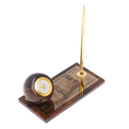 Письменный набор "Купюра 5000 рублей" из коричневого обсидиана