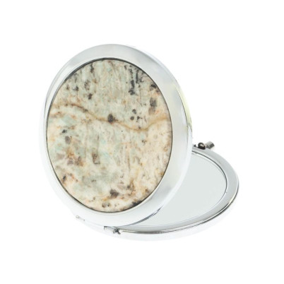 Зеркало карманное круглое из камня амазонит дымчатый кварц цвет серебро