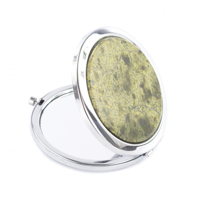 Зеркало карманное двухстороннее из змеевика цвет серебро
