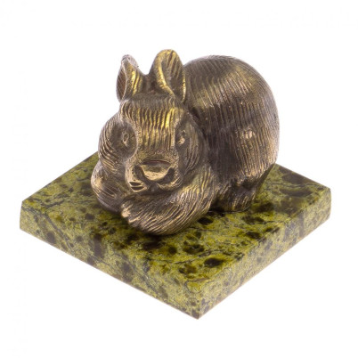 Статуэтка из бронзы на подставке из змеевика &quot;Кролик&quot;